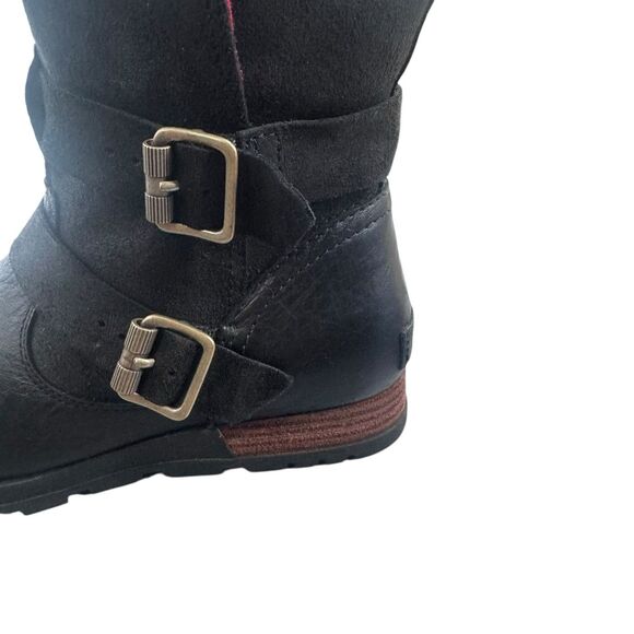 Sorel Women 7 38 Major Moto Fold Over Boot Suede Black Leather buckles Plaid - Picture 12 of 16